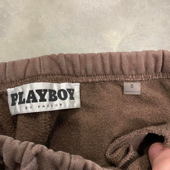 Vintage y2k 90s brown embroidered playboy spellout auto body sweatpants - Picture 2 of 3